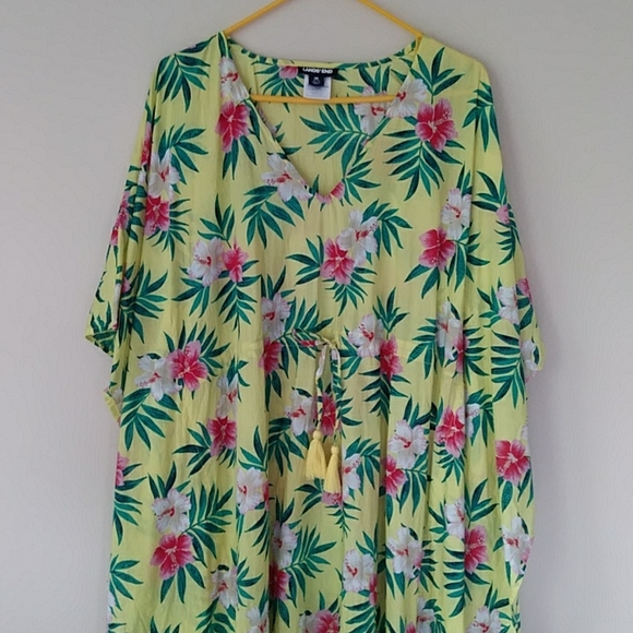 Lands' End Swim Lands End Floral V Neck Kaftan Swim Cover Up Maxi